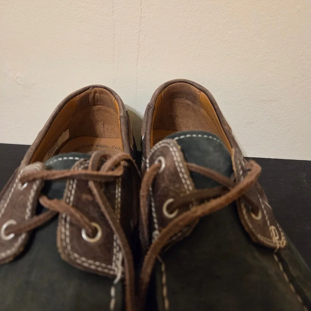 Ecco Mens Water Repellent Suede Leather Boat Shoes Navy Brown Size 42