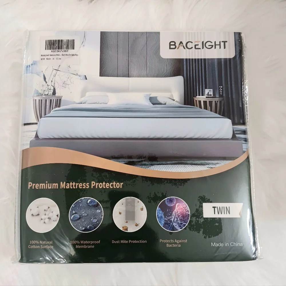 Baceight Premium Matress protector, Twin size, white, protects against mites