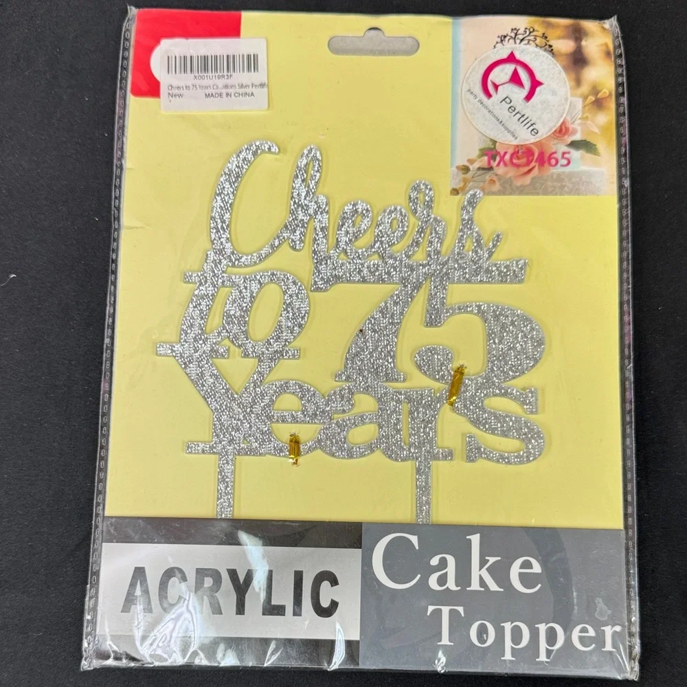 Pertlife Silver Acrylic Cake Topper for 75th Birthday Cheers to 75 years new