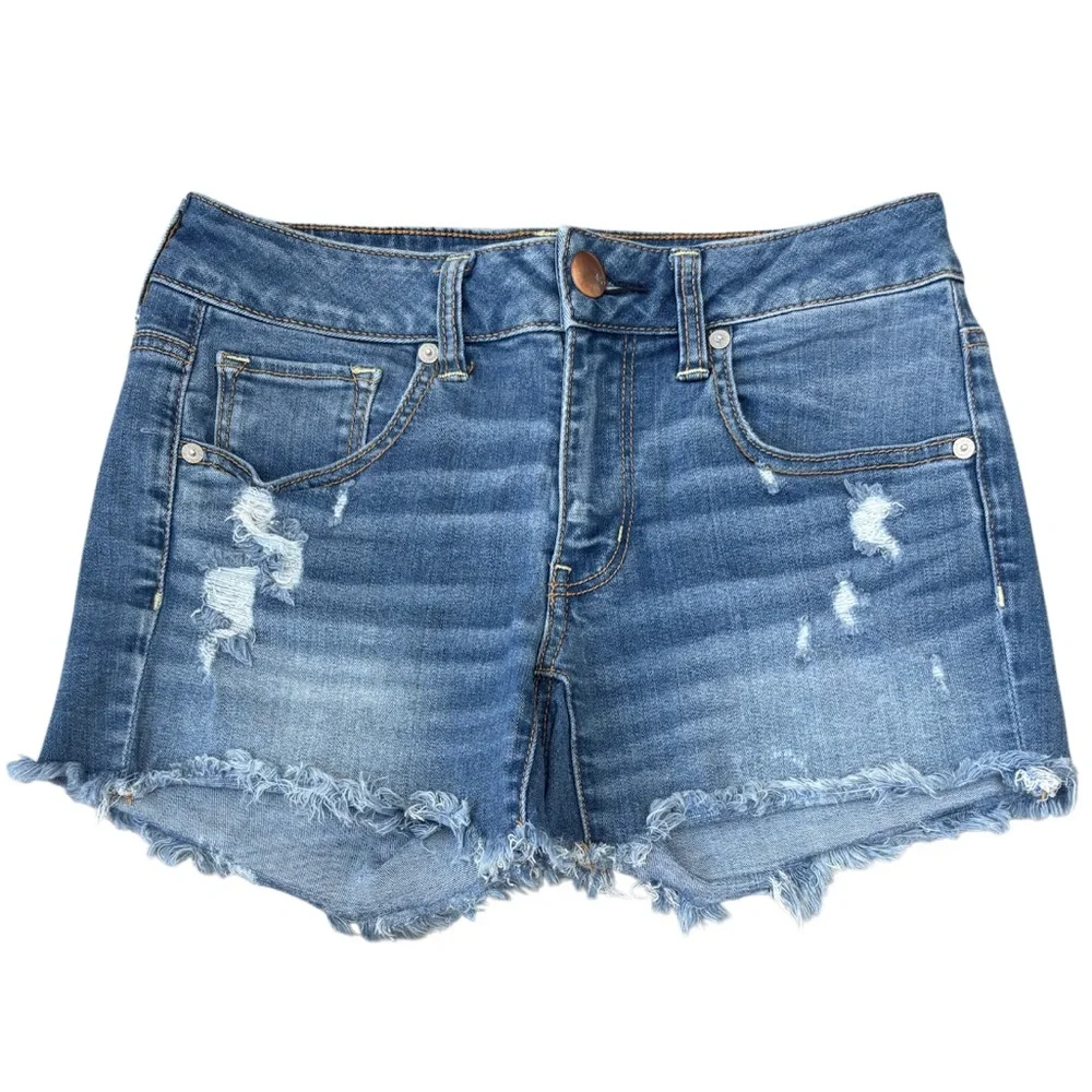 Vintage Y2K Shorts American Eagle Cut Off Jeans Midi Distressed Ripped Size 6