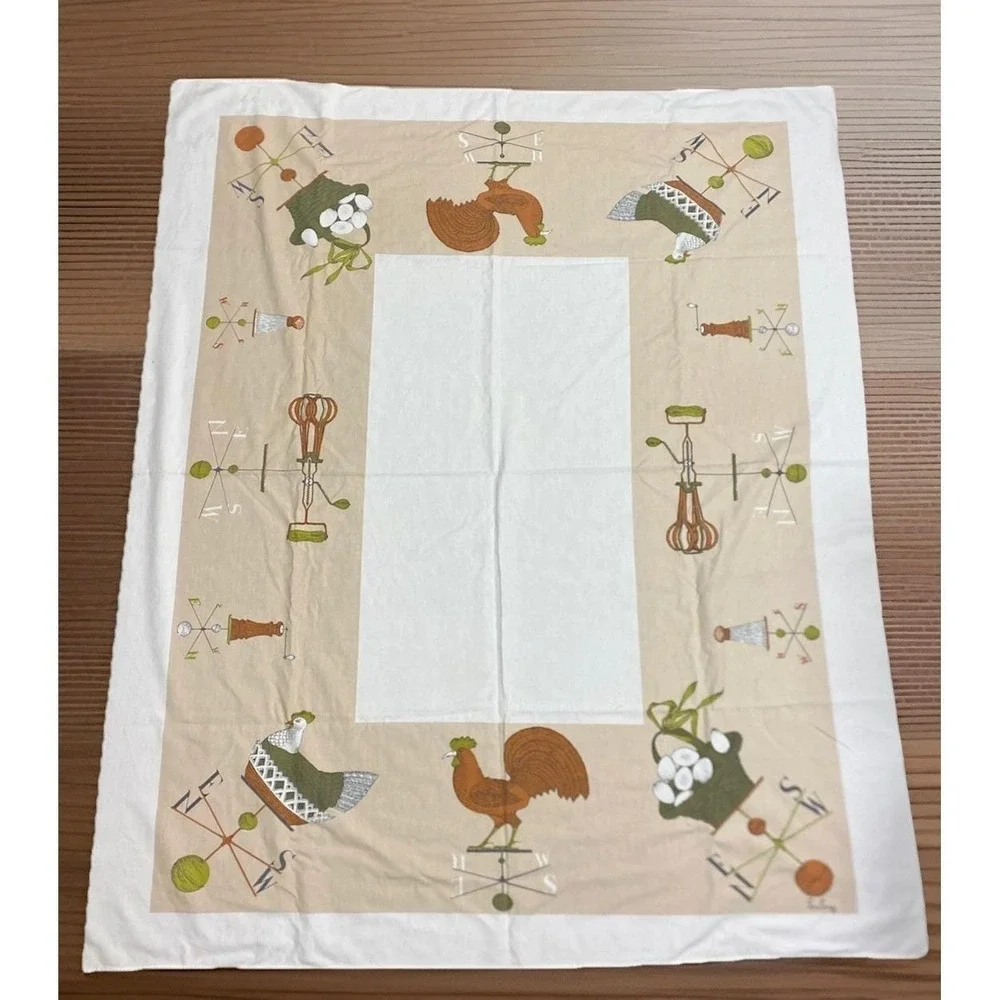 Vintage MCM Lois Long Linen Tablecloth 64
