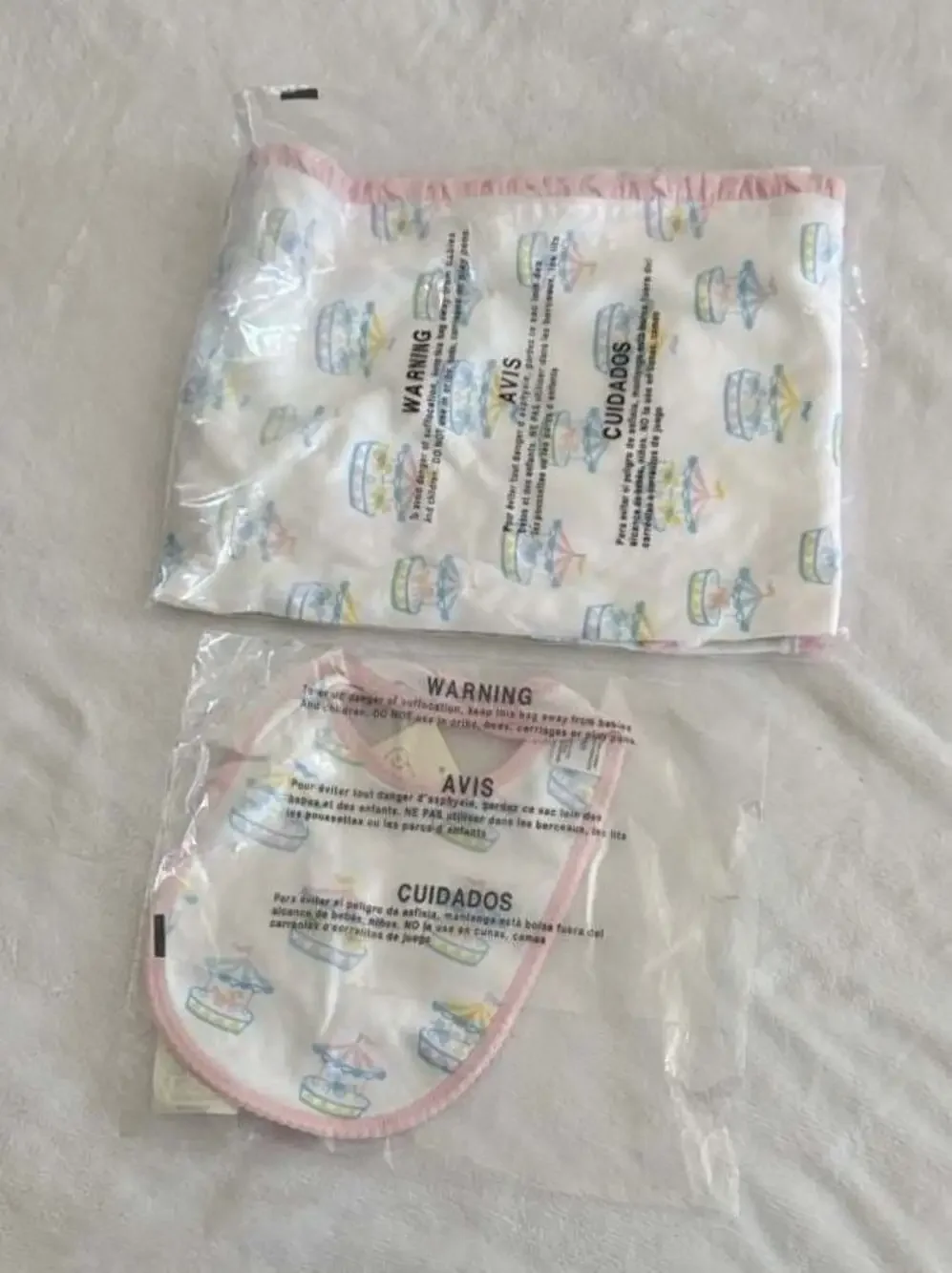 The Beaufort Bonnet Company Candy Stripe Carousel Baby Buggy Blanket and Bib Set