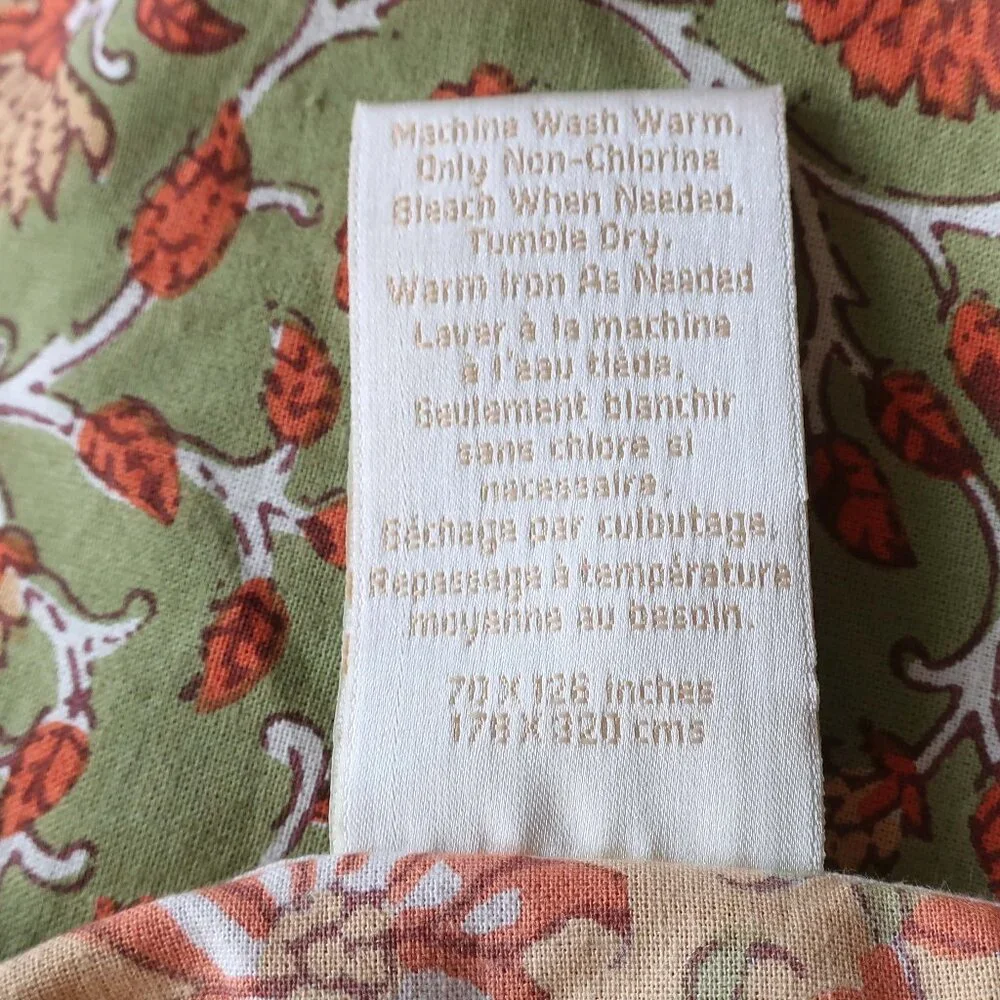 VTG Williams-Sonoma Tablecloth Countryside Floral Block Print Cottagecore 70x126