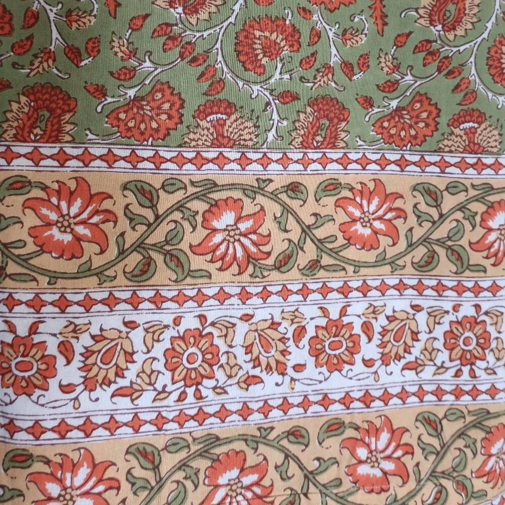 VTG Williams-Sonoma Tablecloth Countryside Floral Block Print Cottagecore 70x126