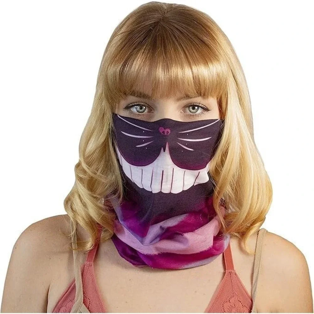 Plur Vision Seamless Bandana Gaitor Buff Face Mask - Cheshire Cat - Black Light