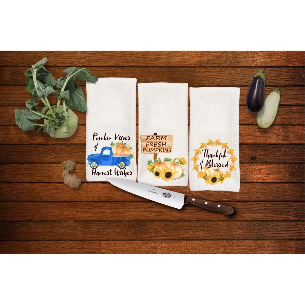 Harvest Fall kitchen towels, Great gift idea for Mom, Set‎ of 3 towels
