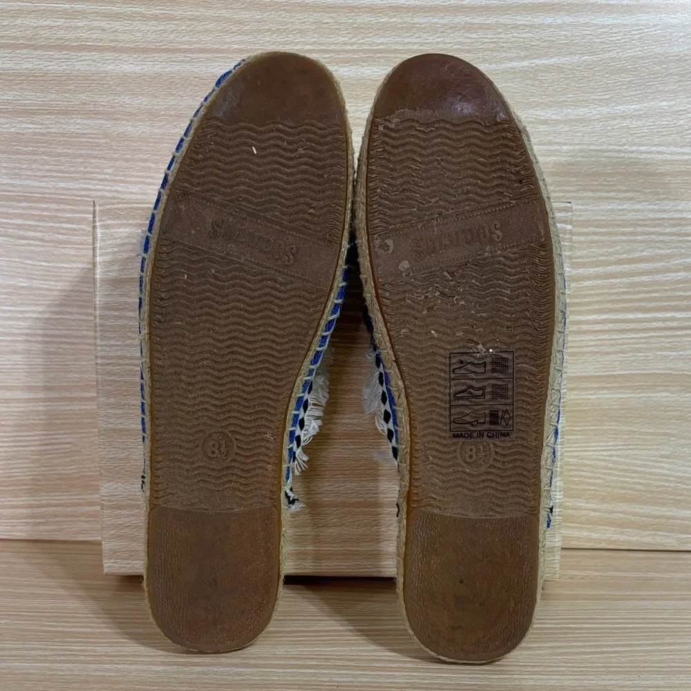 Soludos Blue Espadrille Mule Slides Tassel Pom Pom Size 8.5