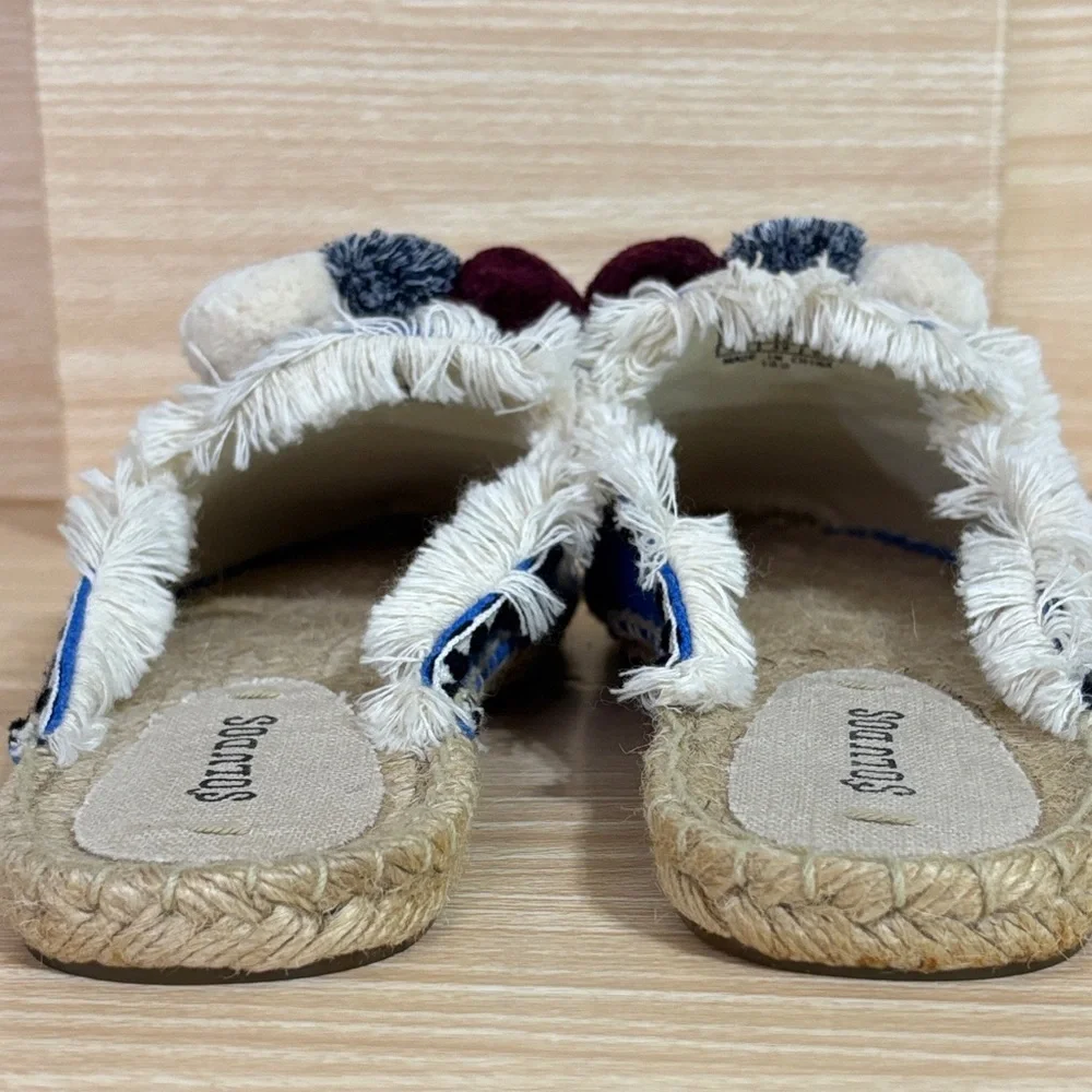 Soludos Blue Espadrille Mule Slides Tassel Pom Pom Size 8.5