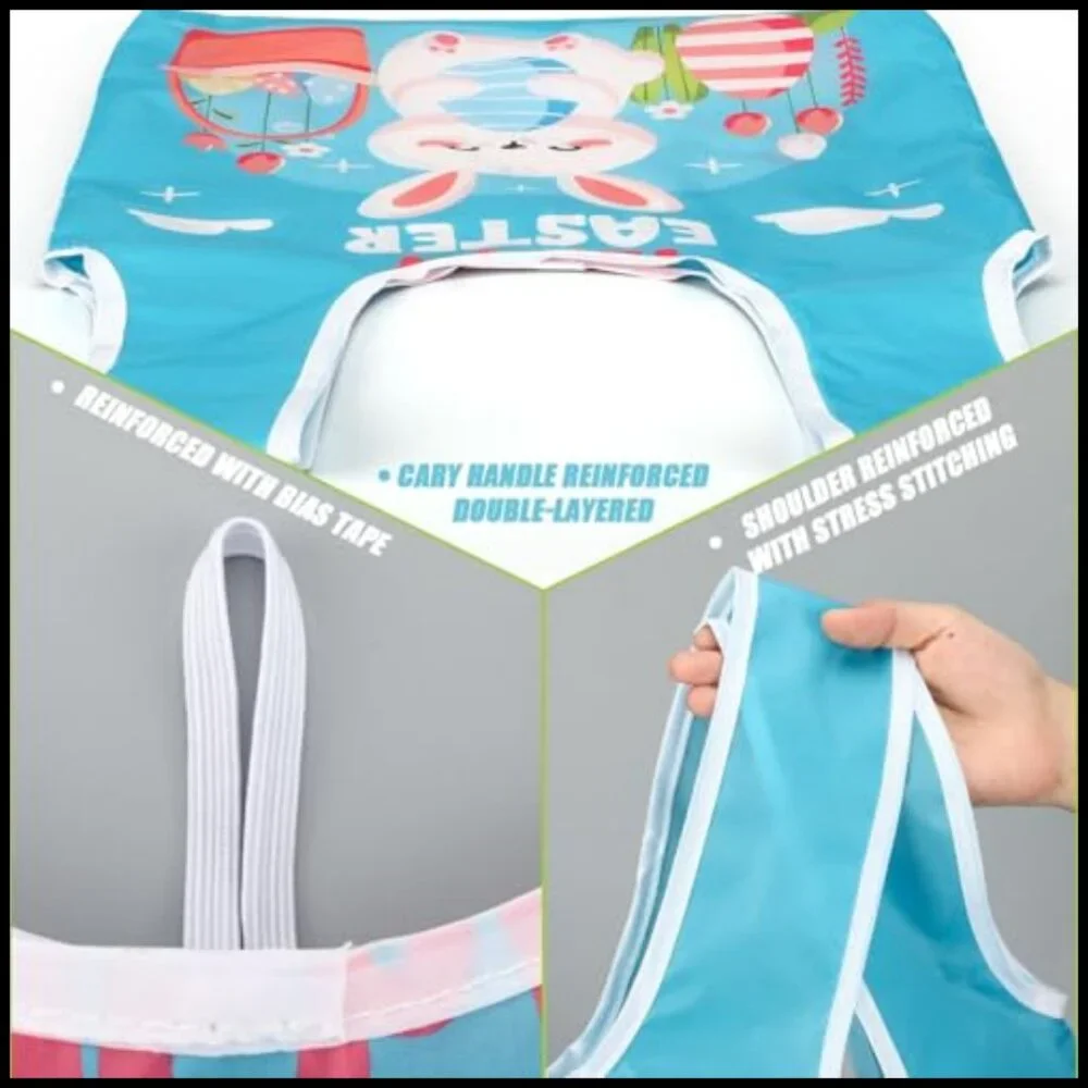 Easter Themed Reusable Tote Bags Polyester Foldable Washable Storage Pouch