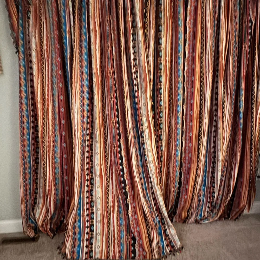 Striped Boho Window Curtains in Rust, Cream & Blue (5 panels)