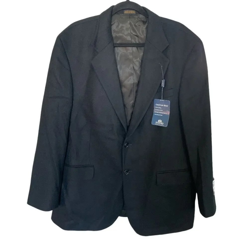 Stafford Men's Wool Camel Hair Blend Suit Jacket Coat Blazer Black 44 Regular