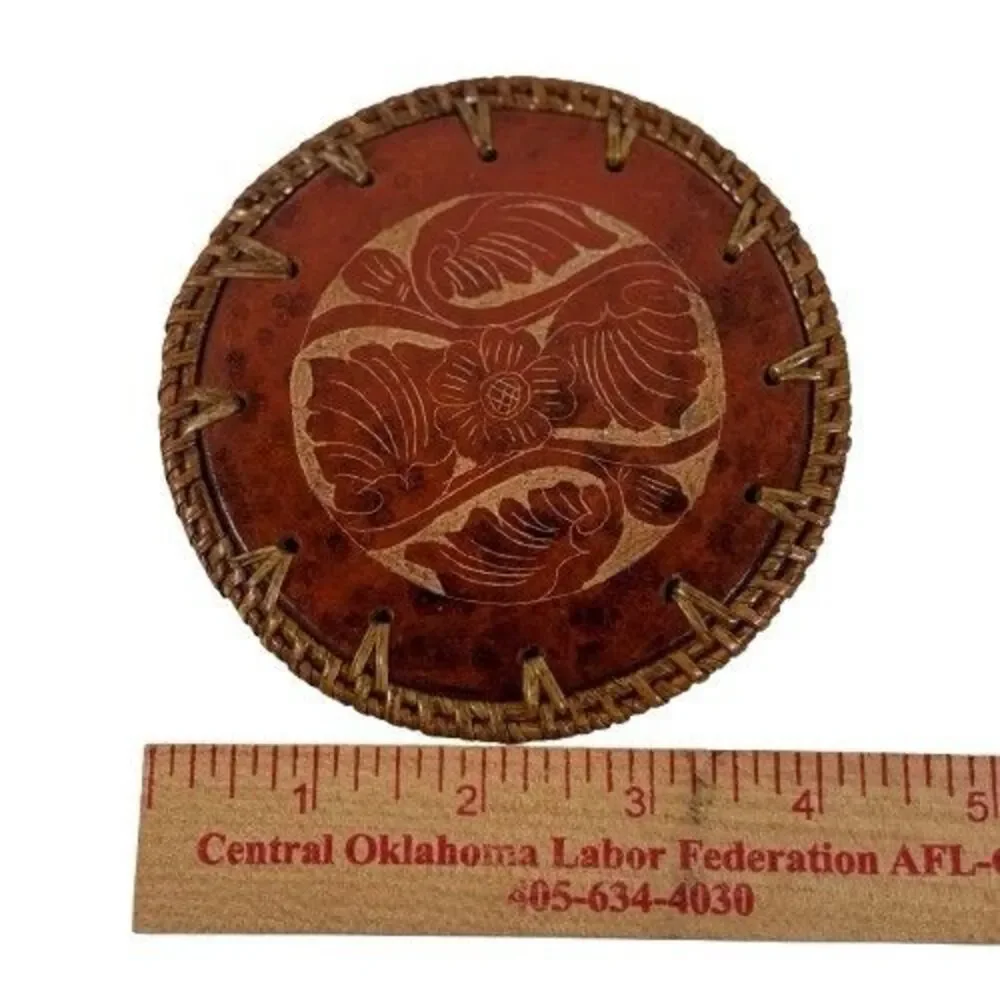 Vintage Pier One Terracotta & Rattan Coasters Set Of 4 MCM Red Stone New w/tags