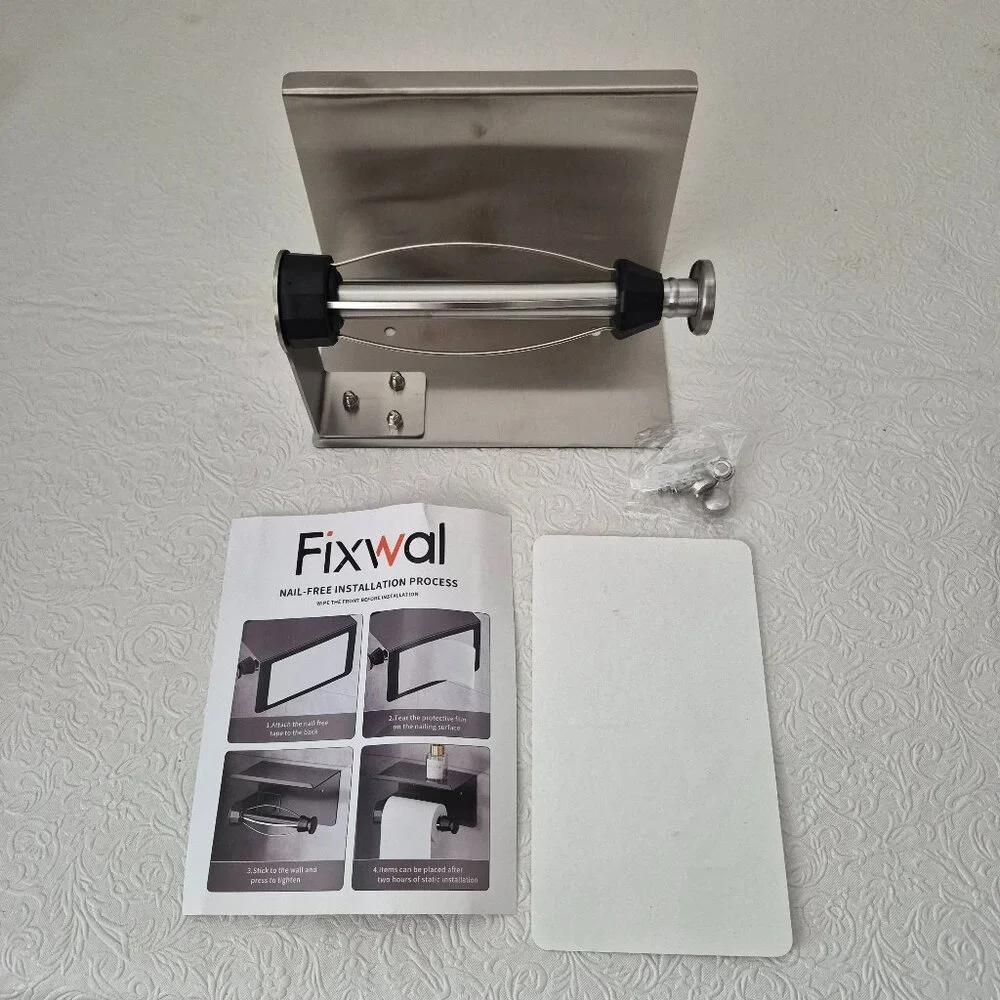 Fixwal Stainless Steel Drill Free Toilet Paper Roll Holder Phone Shelf Silver