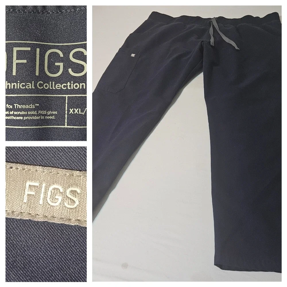 Figs Technical Collection Mens Scrub Pants Black 2XL Joggers Drawstring NAVY