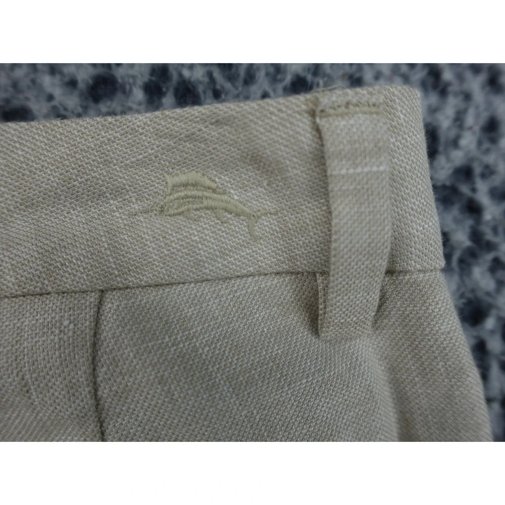 Tommy Bahama Mens Beige Linen Blend Flat Front Trousers Summer Beach Pants 35x30