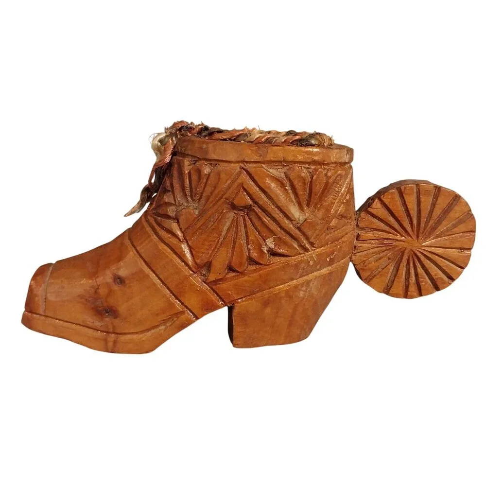 Wood Boot Bottle Opener With Spur Handle Hand Carved Vintage