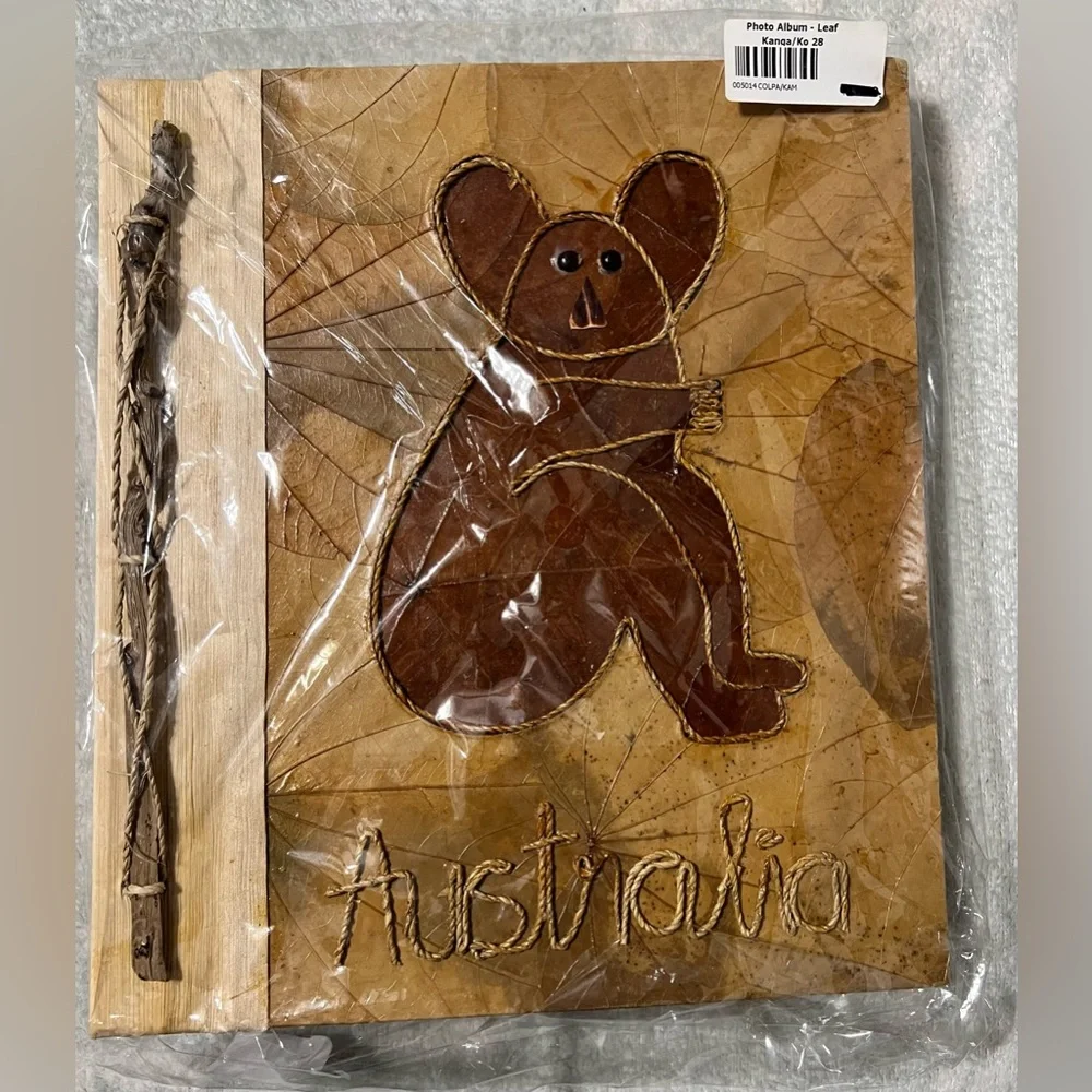 ❌NEW Koala Australia Photo Album Natural Leaf Twig Rope Bind Memory Scrap Book