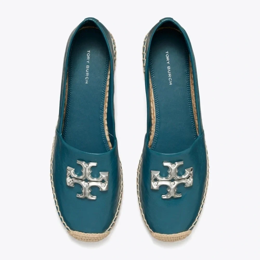 NWOT Tory Burch Teal Espadrille Flats with Logo