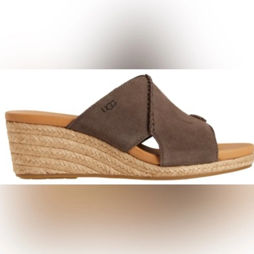 UGG Taia Wedge Slide Sandals - Suede (For Women) Color Mollasses Sz 8
