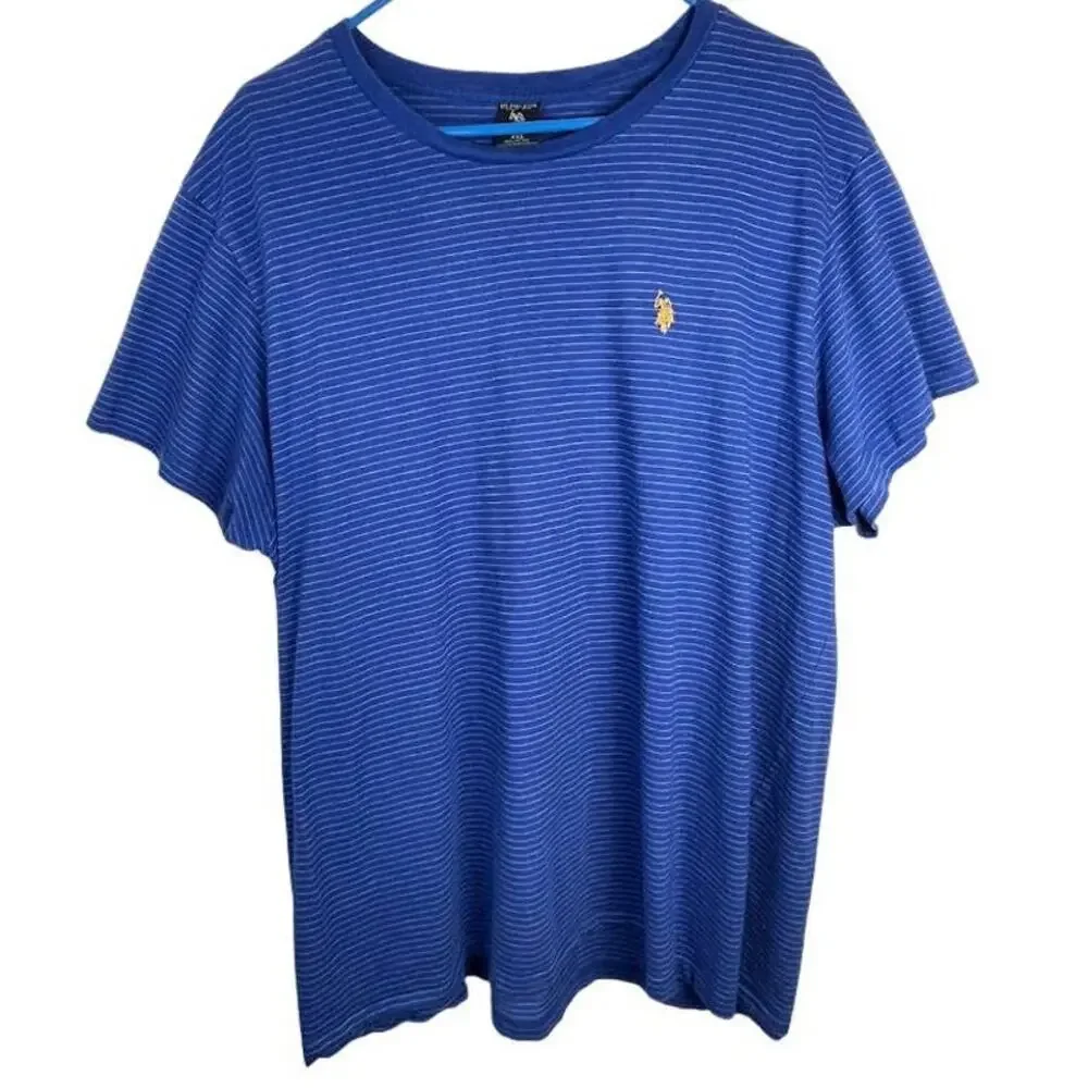 US Polo Striped Mens Tee XXL Blue Crewneck Short Sleeve Preppy Casual T-Shirt