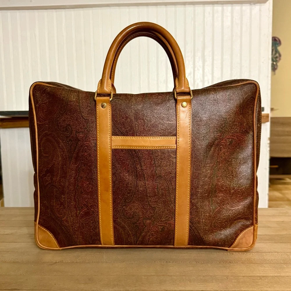 Etro Brown Paisley Briefcase with Tan Trim