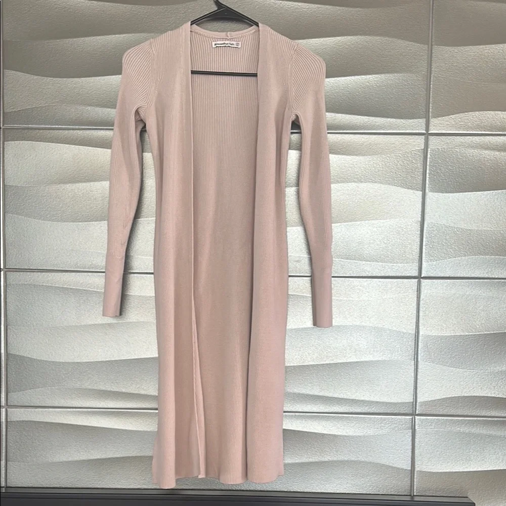 Abercrombie & Fitch Longline Open Ribbed Maxi Cardigan Dress - cream color