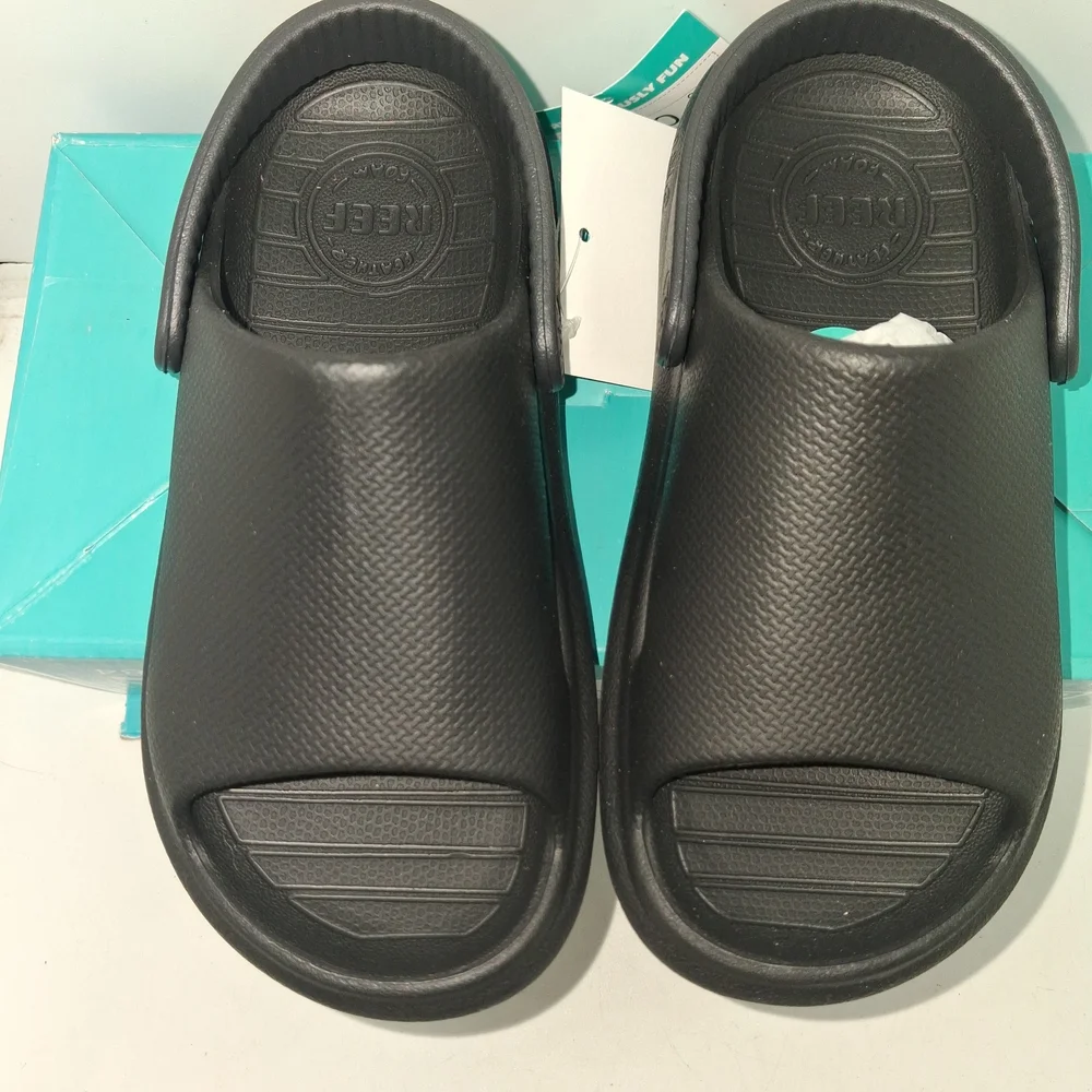 Reef Black Slip-On Comfort Slides with Heel Strap