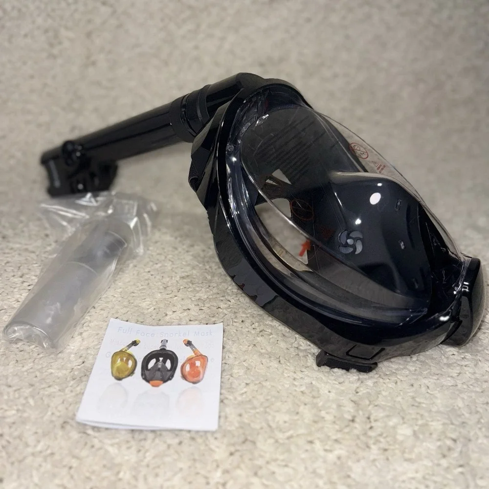 WSTOO Full Face Snorkel Mask Adult Black 180° View Dry Top Anti-Fog Camera Mount
