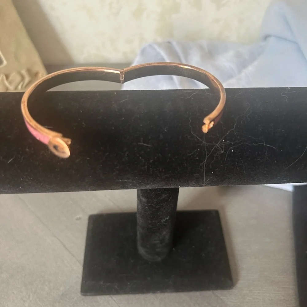 Coach Rose Gold-Tone Pink Glitter Logo Bangle Bracelet