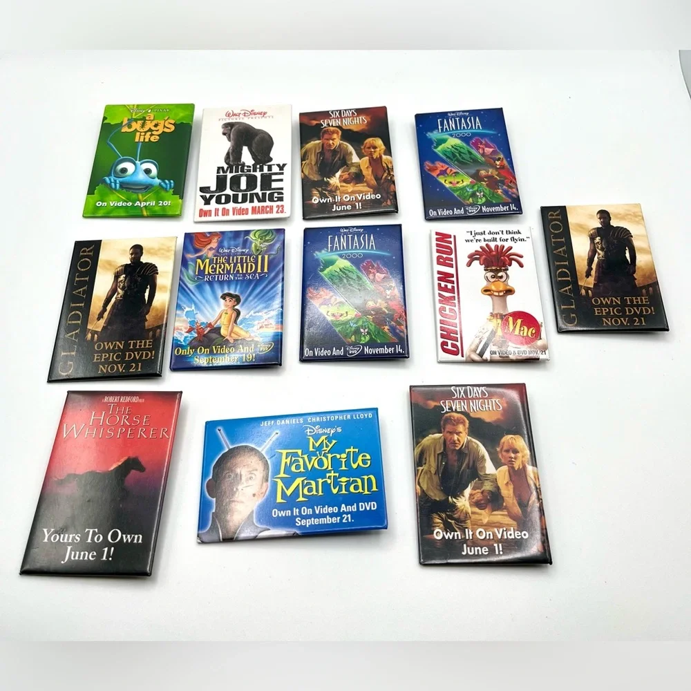 VTG 90s 2000s Movie Promo Pin Lot 12 Disney DreamWorks VHS DVD Release Buttons