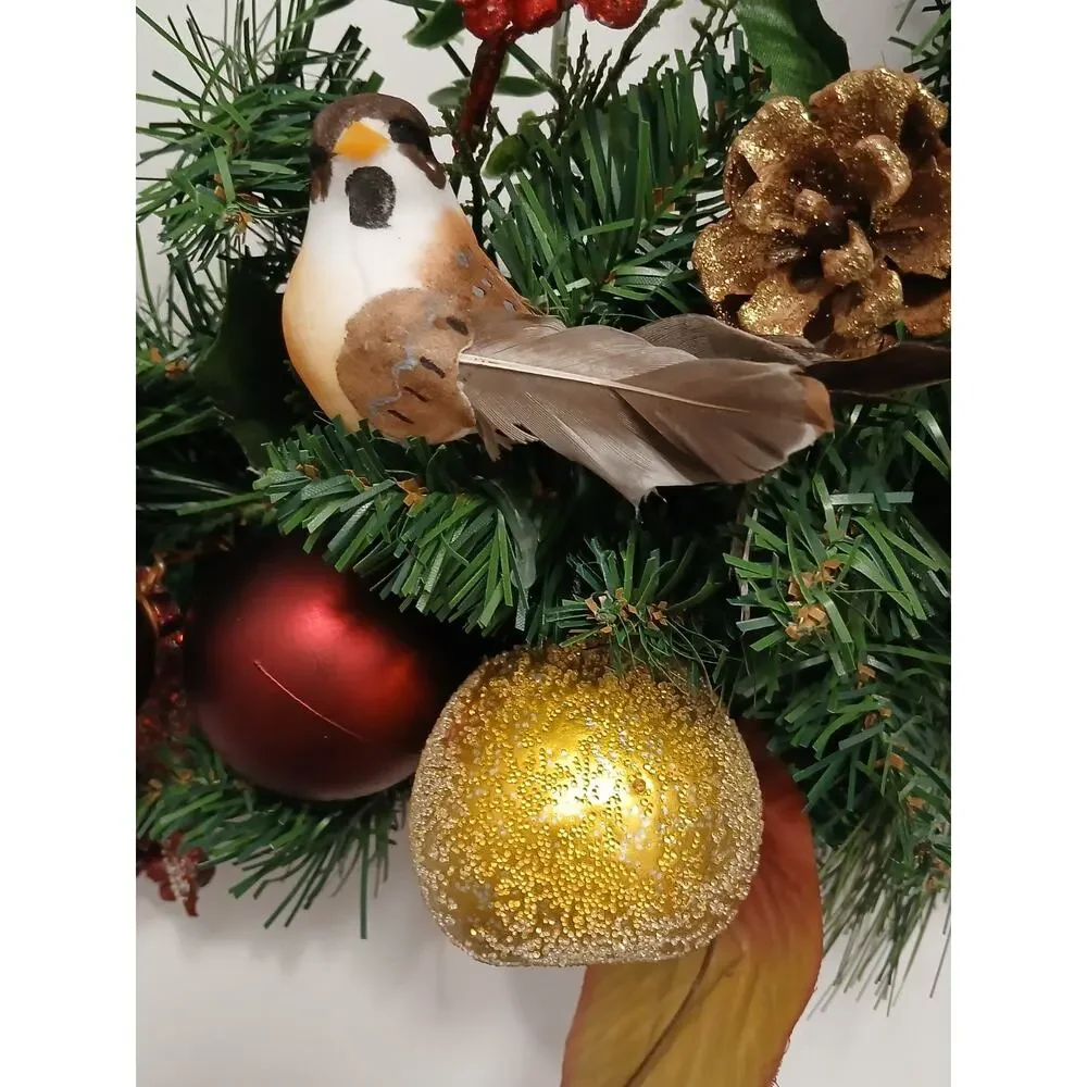 Partridge In Pear Tree Winter Door Wreath Realistic Holiday Crystal Fruit Apple