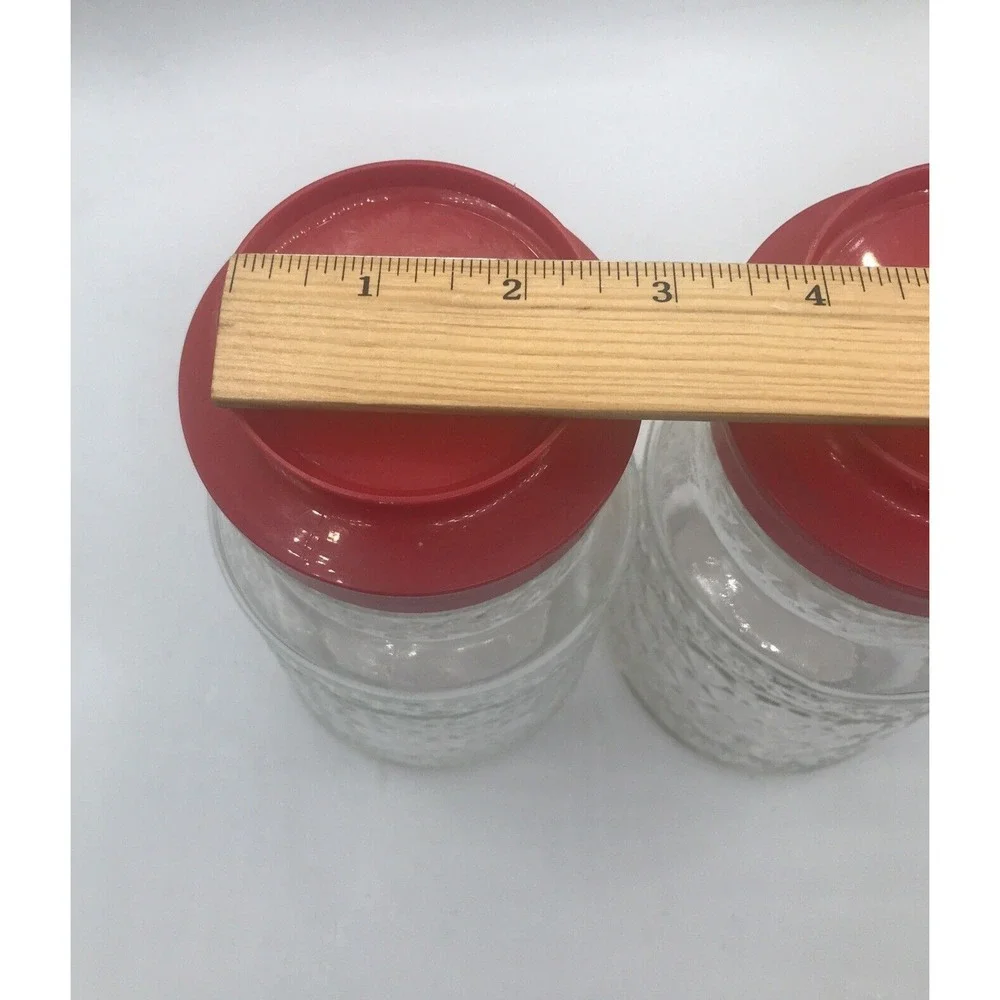 ANCHOR HOCKING GLASS JARS‎ WEXFORD DIAMOND PATTERN RED PLASTIC LID ONE  1 JAR