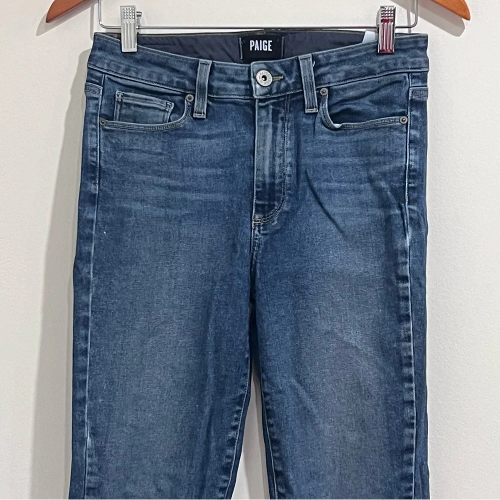 EUC Paige Jacqueline Unfinished Hem Straight Leg Jeans in Axel Wash
