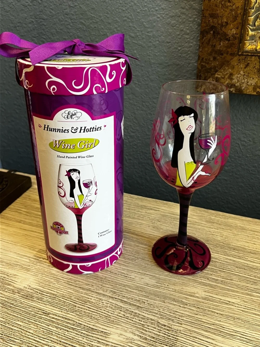 Hunnies & Hotties Wine Girl Hand-Painted Wine Glass - Purple