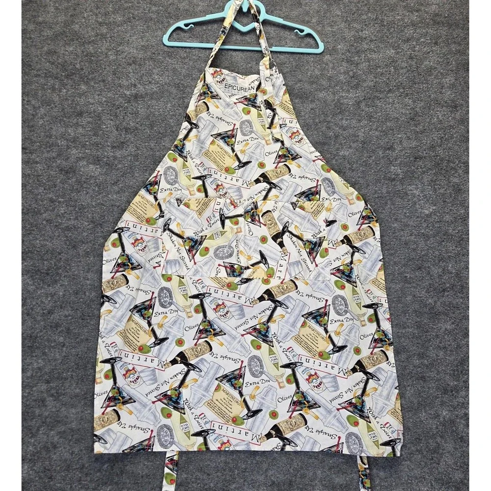 Now Designs Epicurean Cocktail Bib Apron One Size Cotton USA Martini Print Olive