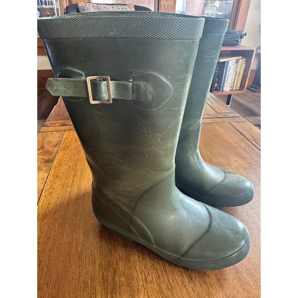 L.L. Bean Wellie Rain Boots Kids Size 3 Green Rubber