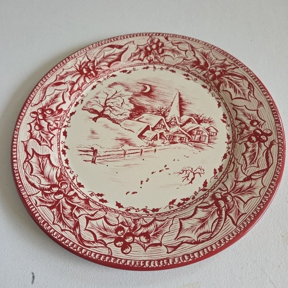Vintage Christmas Church Tin Plate Restoration Hardware Decorative Red White 03