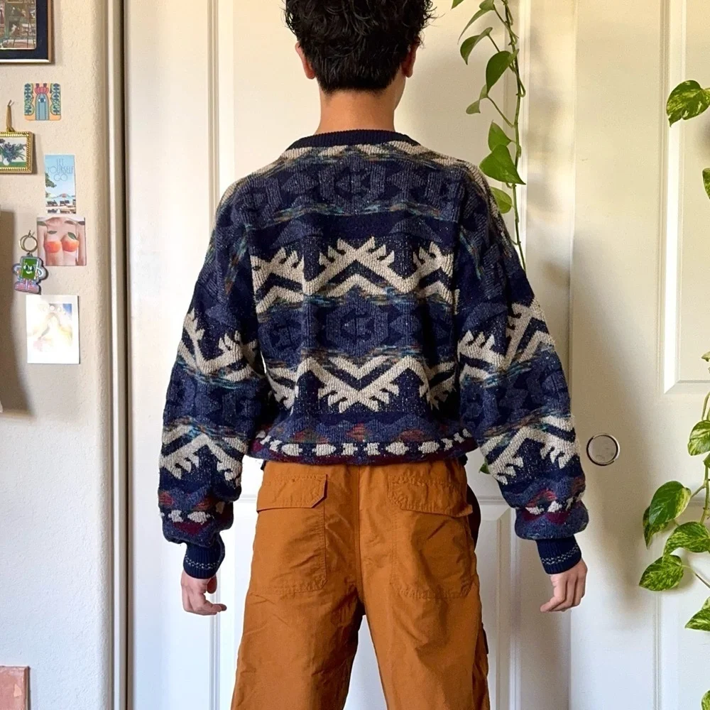 Vintage Navy Blue Wool-Blend Sweater