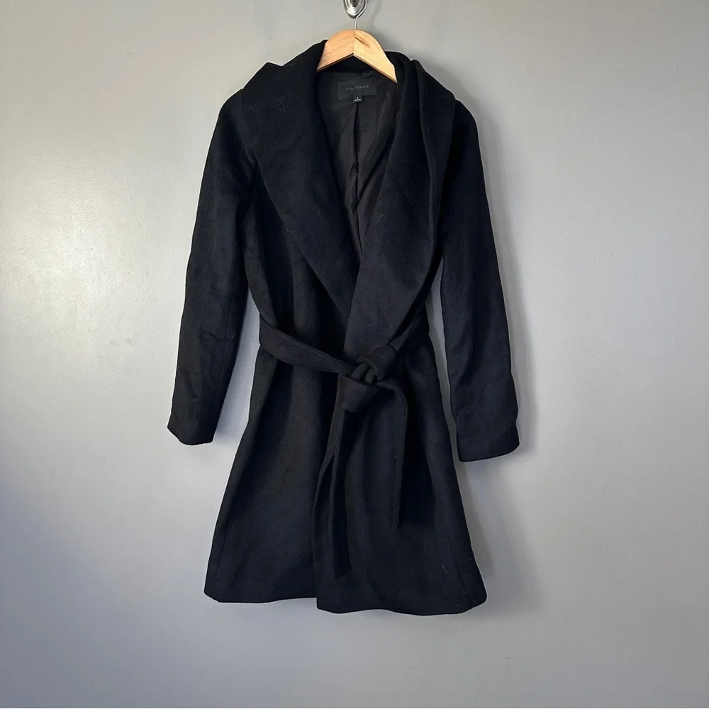 Ann Taylor wool blended black wrapped coat jacket