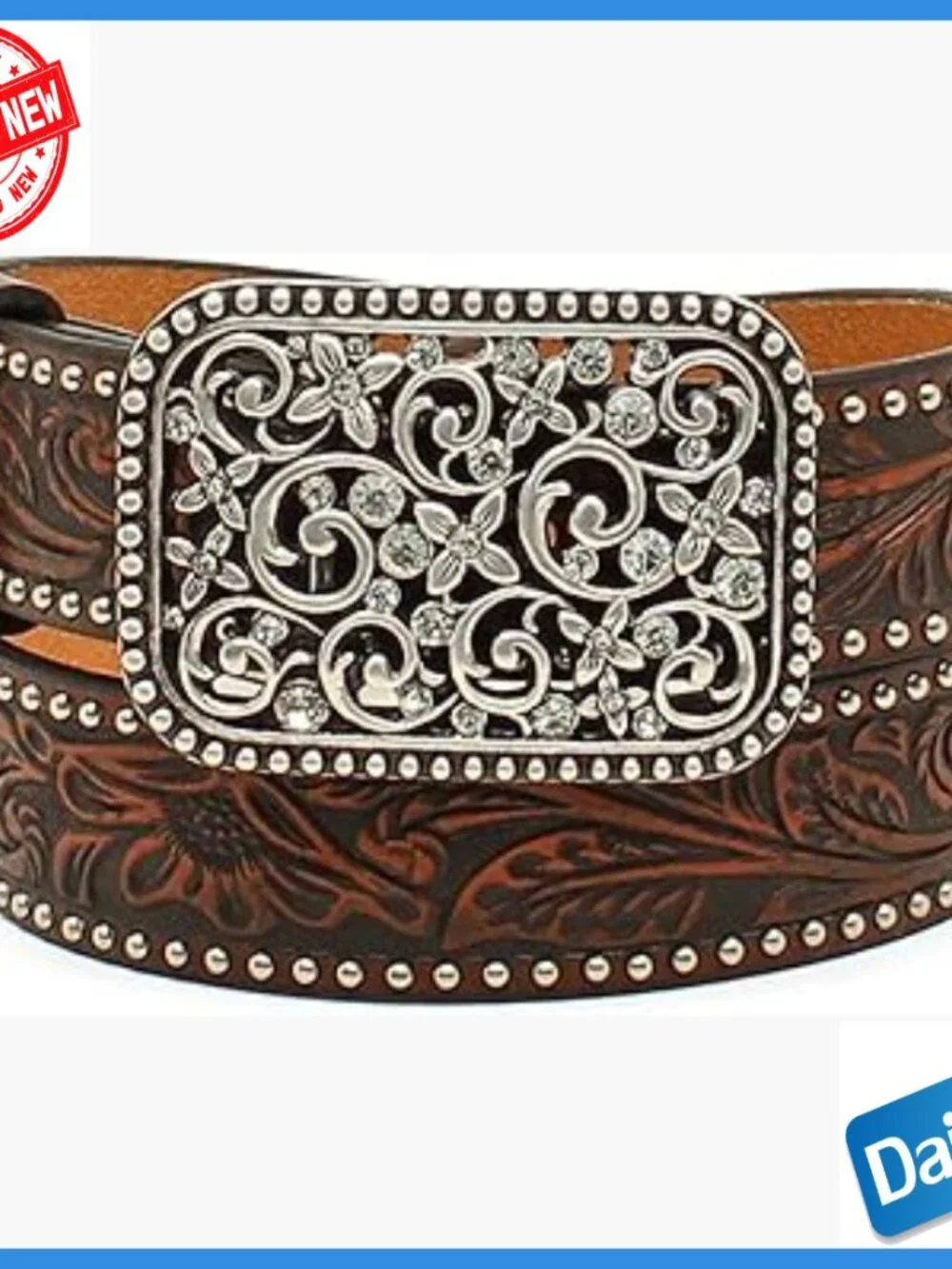 Girls' Western Belt Floral Embossed with Crystal Buckle Size 30