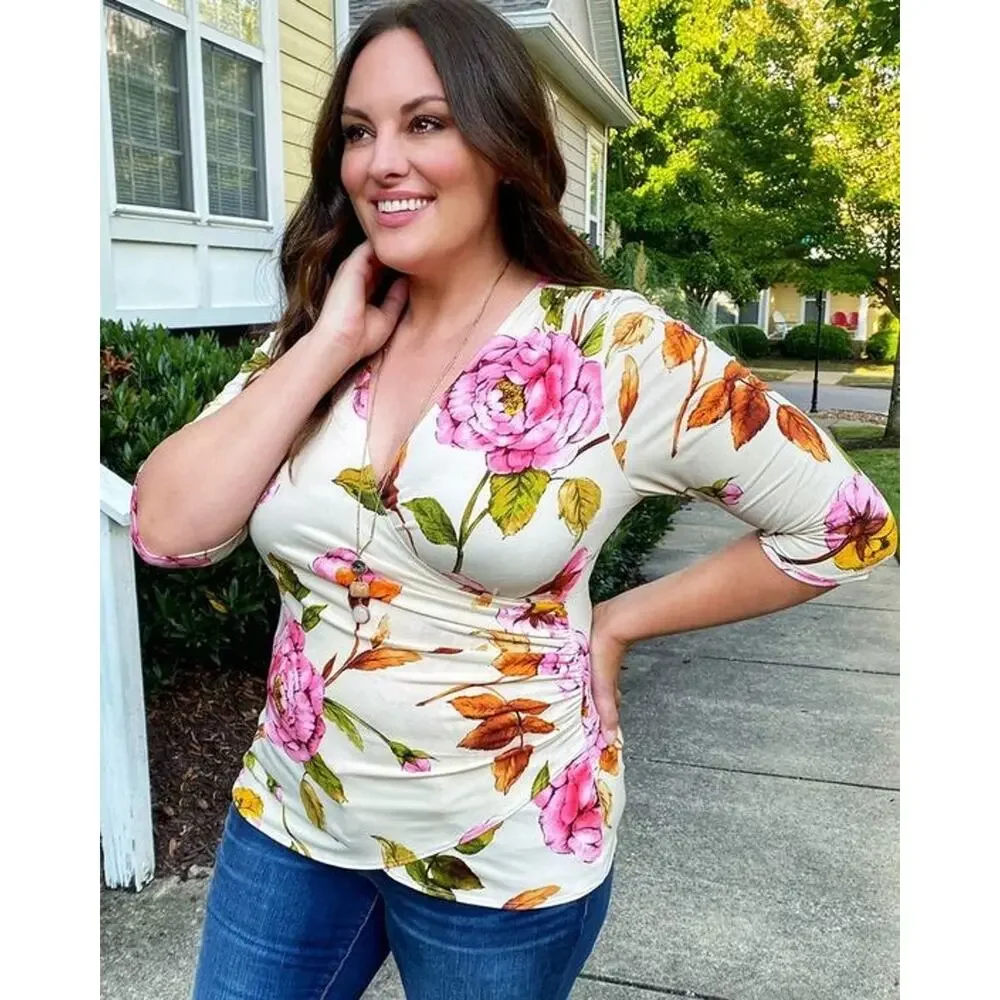 Kiyonna Floral Top Femme Fatale Size 12 Peony Cottage Core Feminine Retro Spring