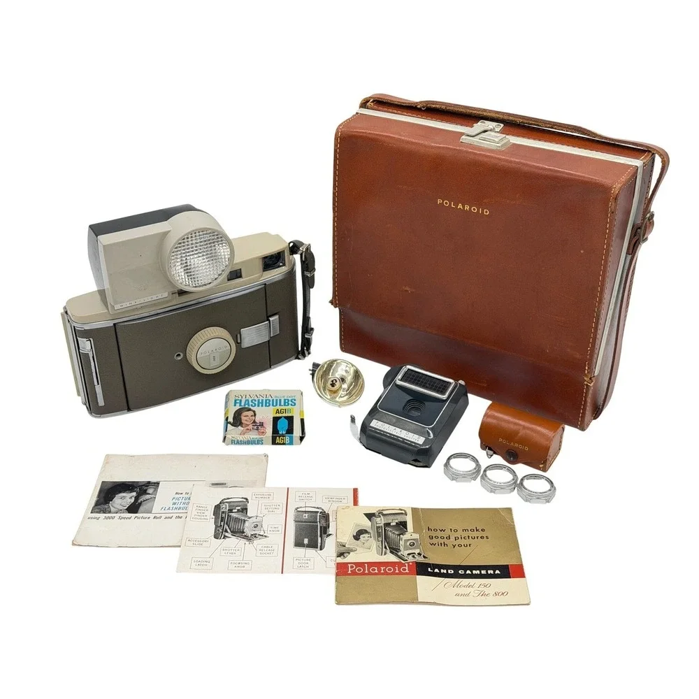Vintage Polaroid Folding Land Camera The 800 Untested w/ Case & Accessories