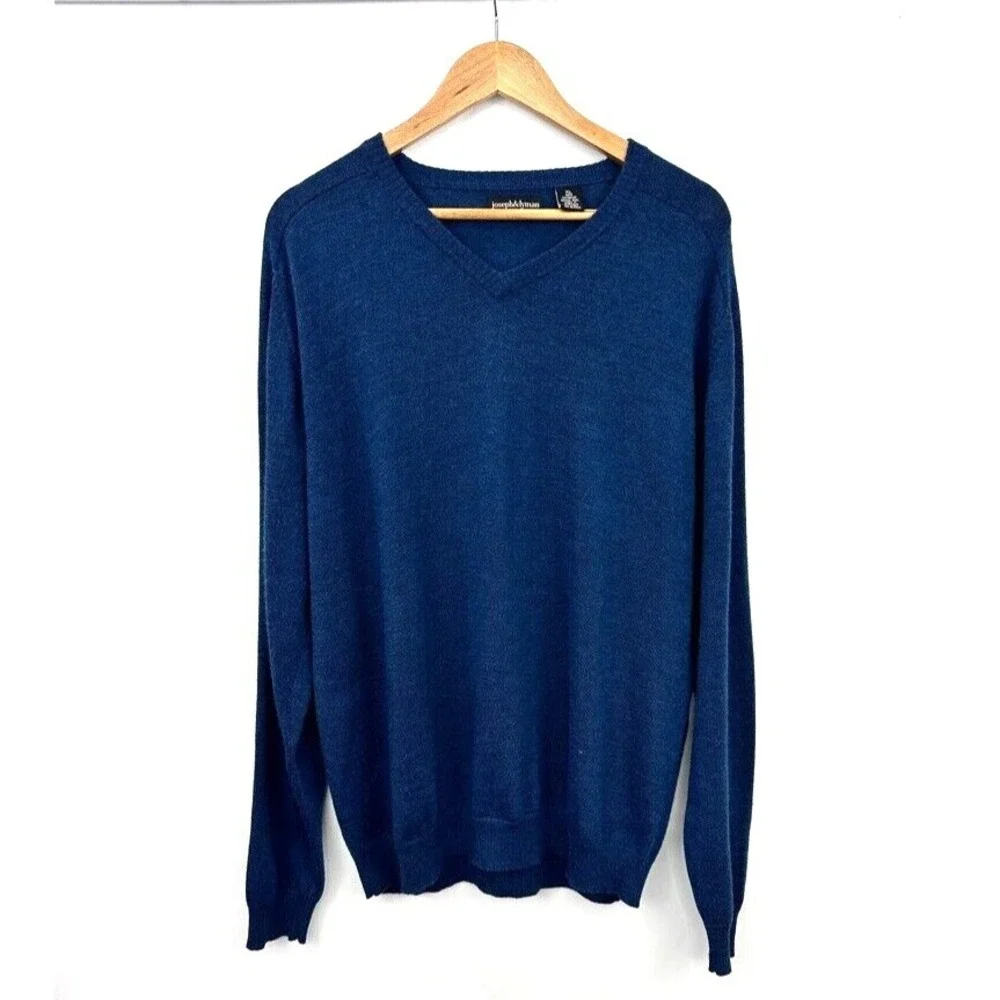 Joseph &‎ Lyman Merino Wool Sweater Mens XL Blue V Neck Classic Old Money Preppy