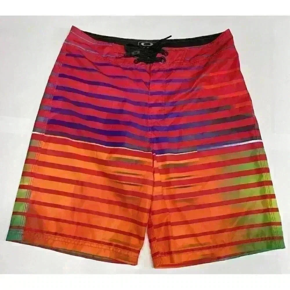 Oakley Board Shorts Men Size 32 Rainbow Stripe Performance Swim Trunks EUC‎