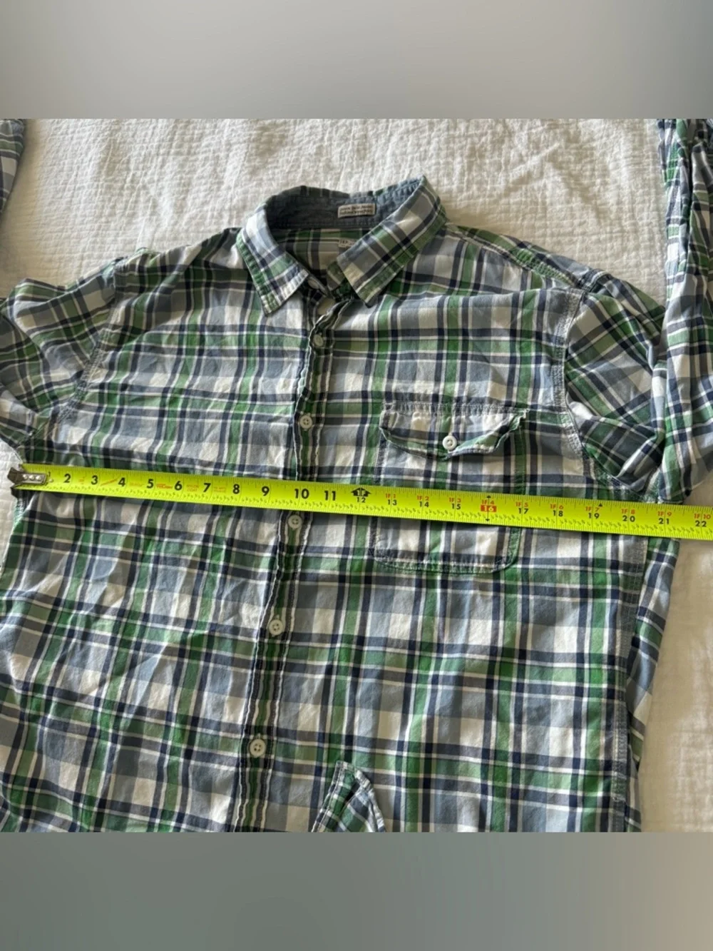 J. Crew Men's Green & Blue Plaid Button-Down Shirt Pocket Casual Large Cotton