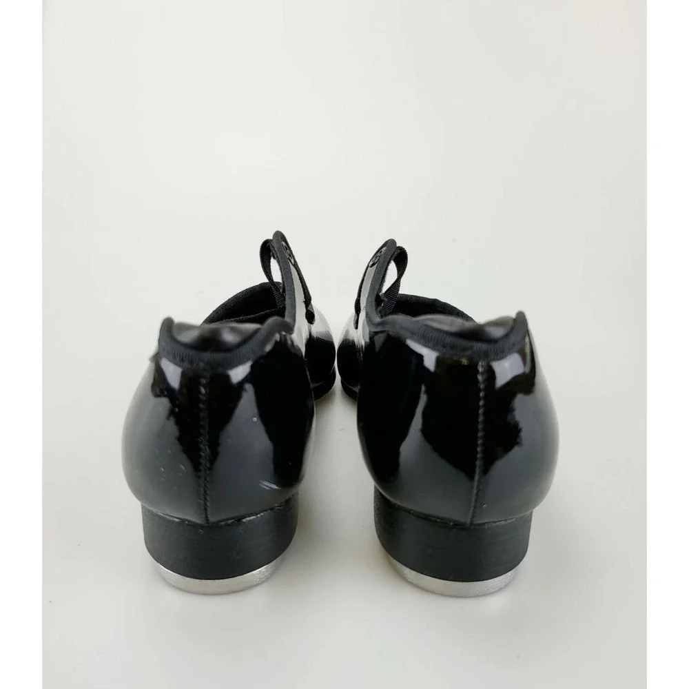 Dance Performance Tap Shoes Girls 2 Black Leather Glossy Mary Jane CAPEZIO