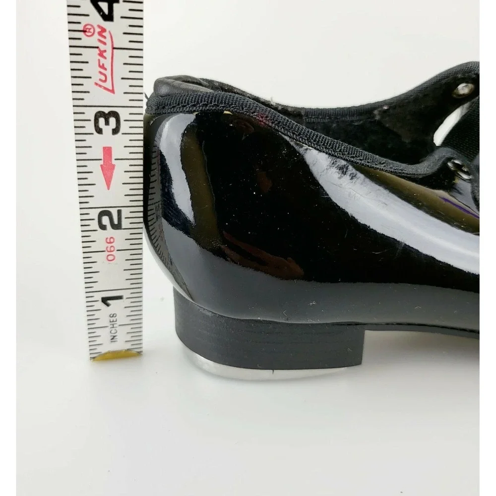 Dance Performance Tap Shoes Girls 2 Black Leather Glossy Mary Jane CAPEZIO