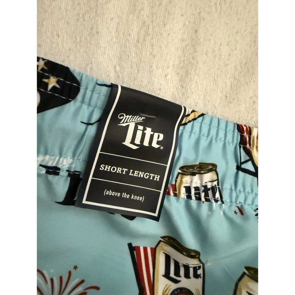 NEW Miller Lite Beer Logo Men's Swimming Trunks Swimsuit Miller Light Trunks Med