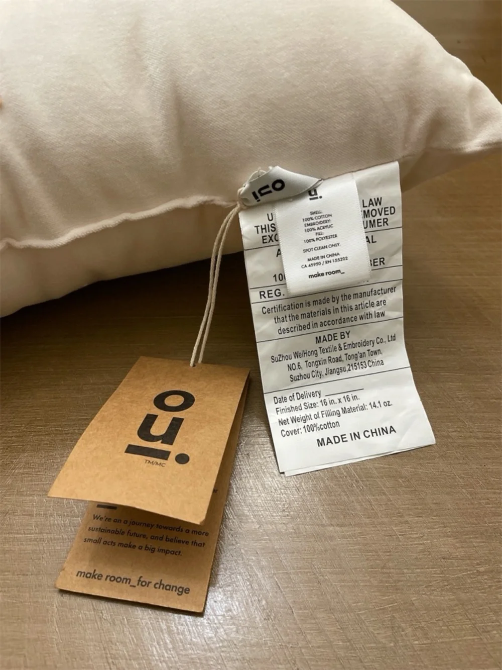 OUI by Indigo “Family” Throw Pillow Tufted Text Neutral Home Decor Accent NWT