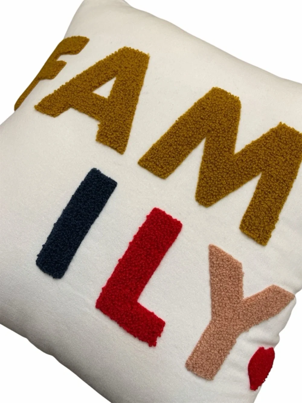 OUI by Indigo “Family” Throw Pillow Tufted Text Neutral Home Decor Accent NWT